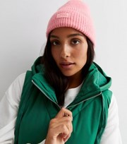 New Look Pink Ribbed Knit Tab Front Beanie